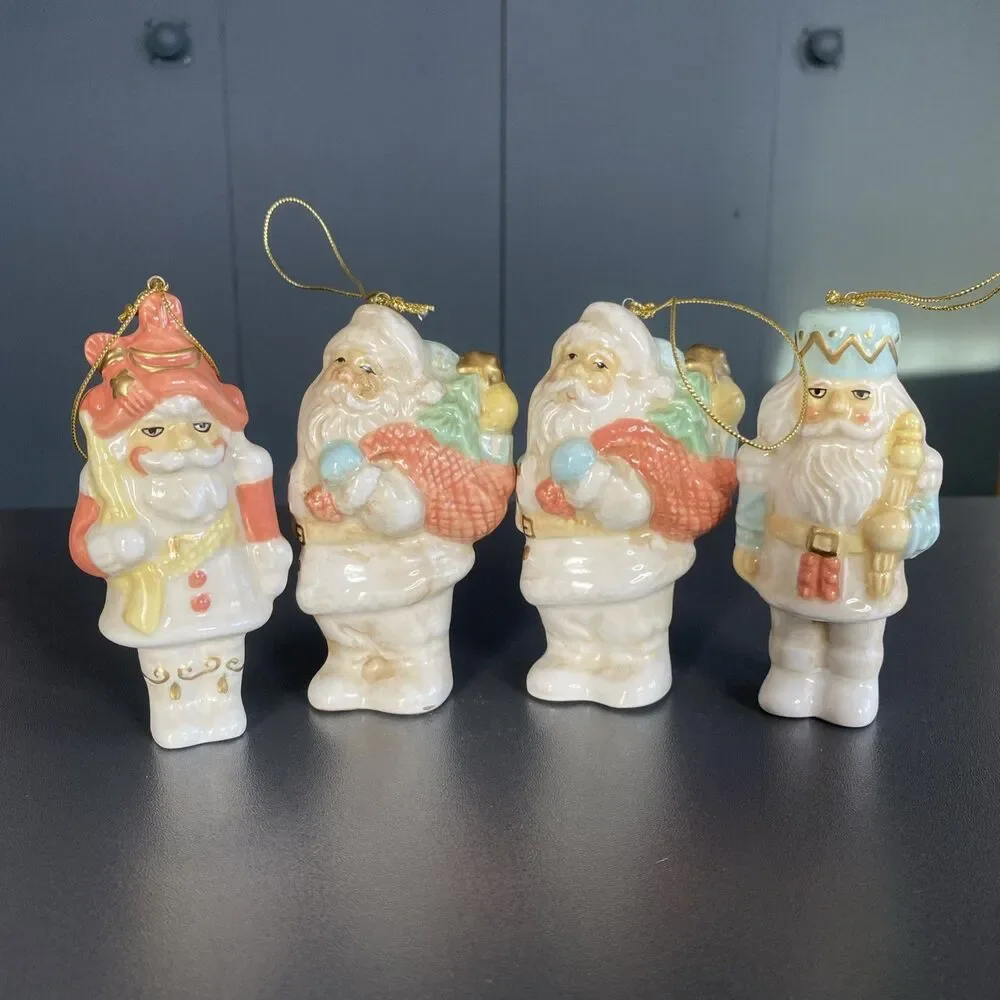 4 Muted Tone Christmas Ornaments Santa Soldier 4